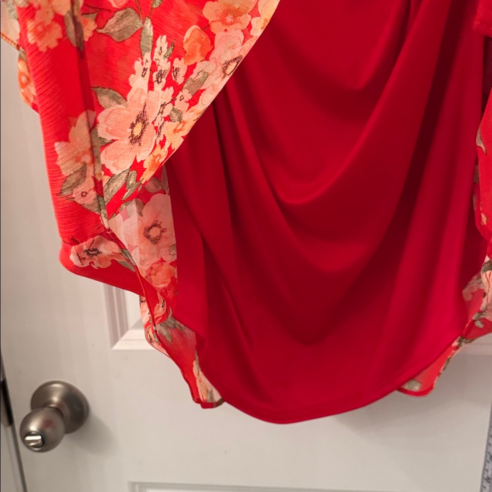 I.N. Studio floral blouse button down, ruffle sleeve solid tank top included 2X - Picture 4 of 14